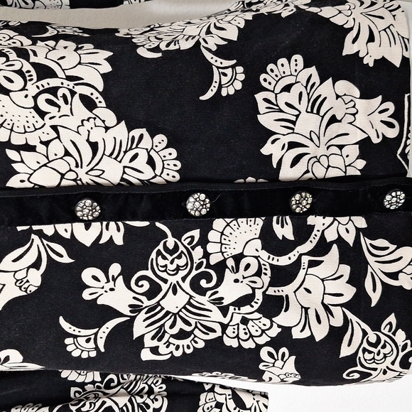 August Silk C'est City Silk Blend Black Cream Preppy Velvet Trim Cardigan Size L - Picture 3 of 14